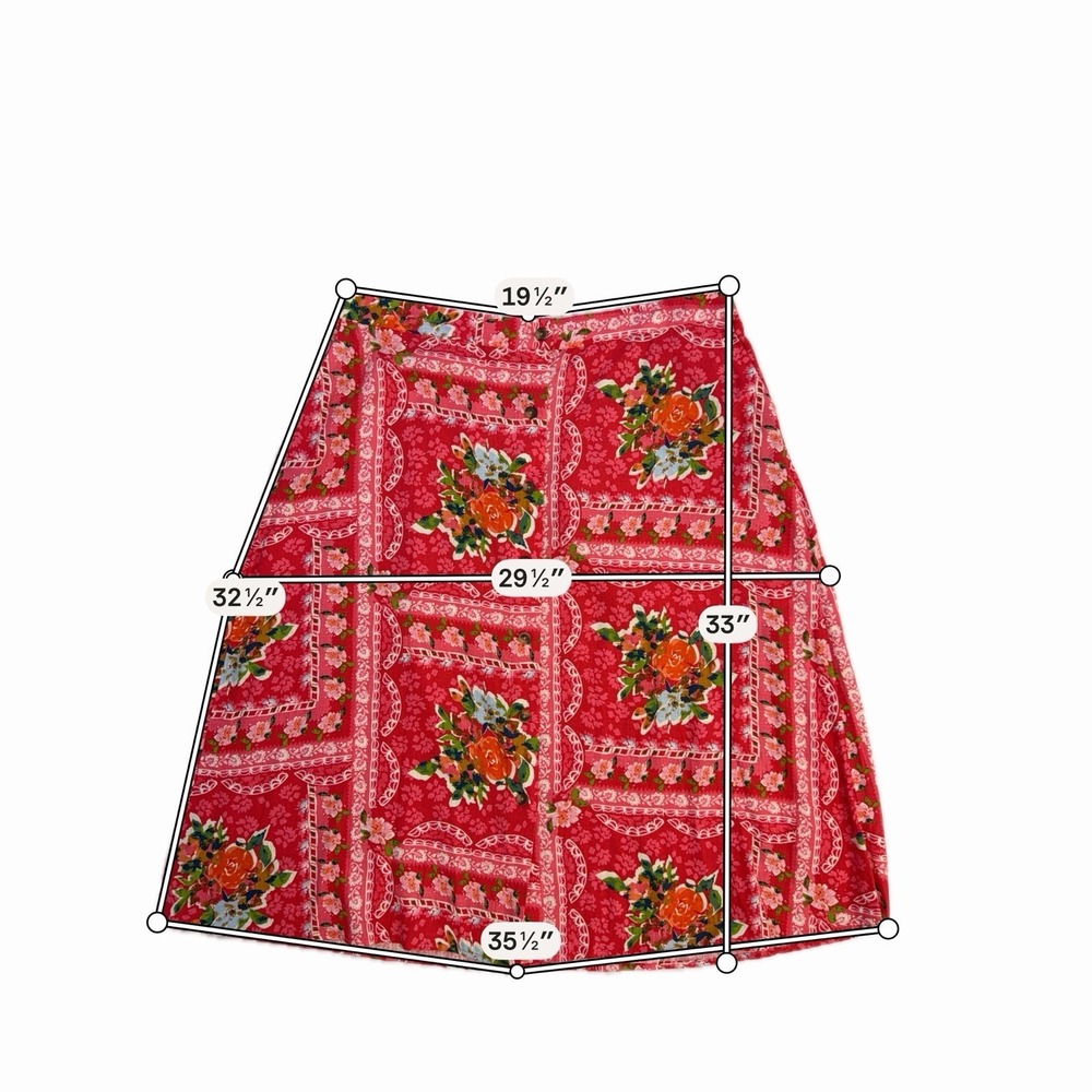 Lauren Conrad Red Floral Midi Skirt Linen Blend Women's XXL Elastic Waist Fairy - Picture 9 of 10